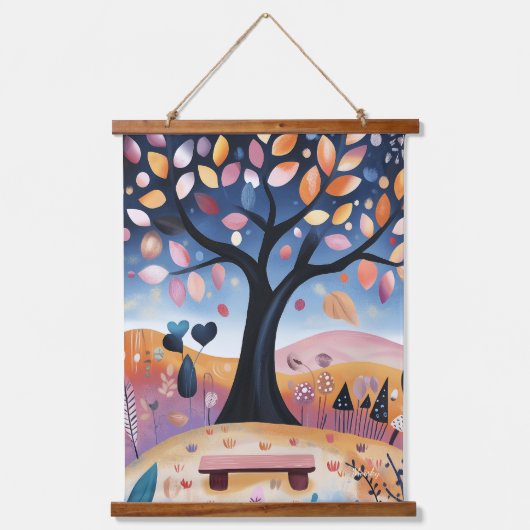 Grappige herfstboom illustratie hangend wandkleed (Voorkant)