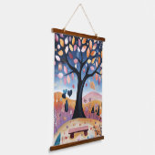 Grappige herfstboom illustratie hangend wandkleed (Gebogen)