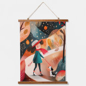 Grappige herfstwandeling illustratie hangend wandkleed (Voorkant)