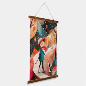 Grappige herfstwandeling illustratie hangend wandkleed (Gebogen)