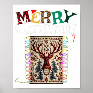 Grappige Hert Sneeuwvlokken Kerstverlichting Retro Poster