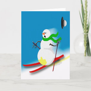 Grappige het Ski?en van de Ski van de Sneeuwman Feestdagen Kaart