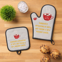 Grappige hete chocolademelk en vakantiepret festie ovenwant & pannenlap set