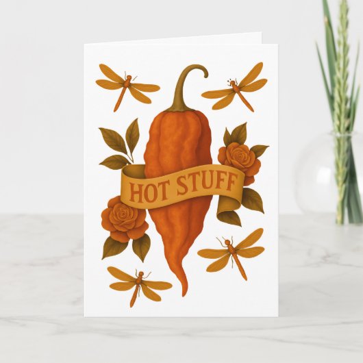 Grappige hete peper - Tattoo stijl Roos libel Kaart (Voorkant)