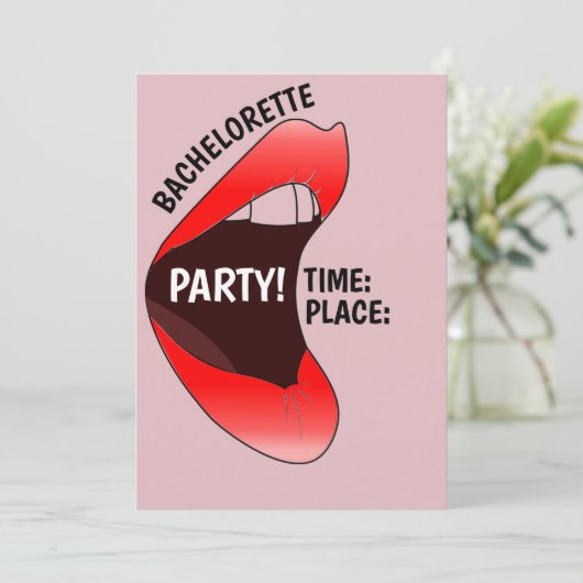 GRAPPIGE HETE RODE LIPPEN BACHELORETTE PARTY UITNO KAART (Staand voorkant)