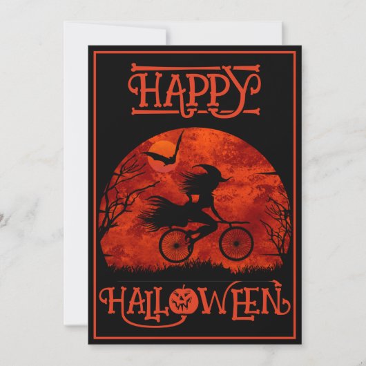 GRAPPIGE HEXE OP FIETS HALLOWEEN EVENEMENT KAART (Voorkant)