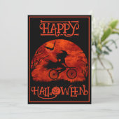 GRAPPIGE HEXE OP FIETS HALLOWEEN EVENEMENT KAART (Staand voorkant)