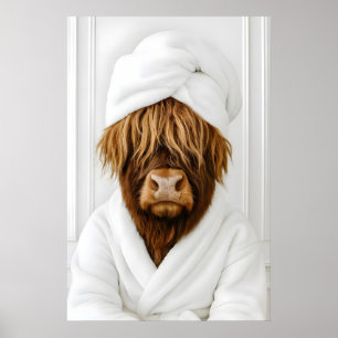 Grappige Highland Cow Badkamerprint, Highland Cow  Poster