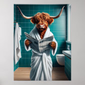 Grappige Highland Koe Badkamer Kunstprint Poster (Voorkant)