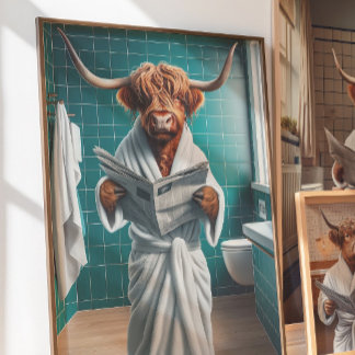 Grappige Highland Koe Badkamer Kunstprint Poster