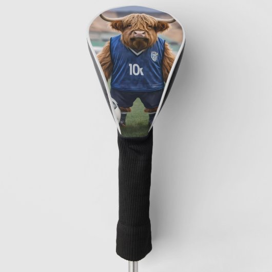 Grappige Highland Koe gekleed voor voetbal, Golfheadcover (Voorkant)
