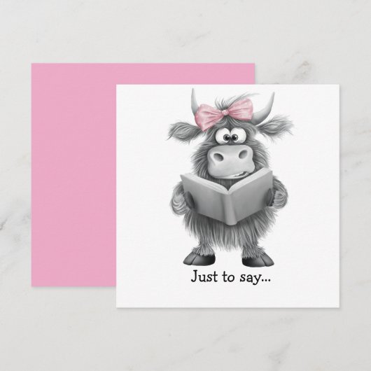 Grappige Highland Koe hand getekend om te zeggen Bedankkaart (Voorkant / Achterkant)