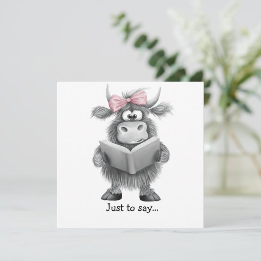Grappige Highland Koe hand getekend om te zeggen Bedankkaart (Staand voorkant)