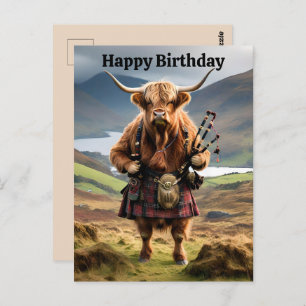Grappige Highland Koe met doedelzak Verjaardag Bri Briefkaart