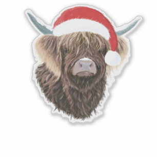 Grappige Highland Koe met een kerstmuts Sticker