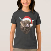 Grappige Highland Koe met een kerstmuts Tri-Blend Shirt (Voorkant)