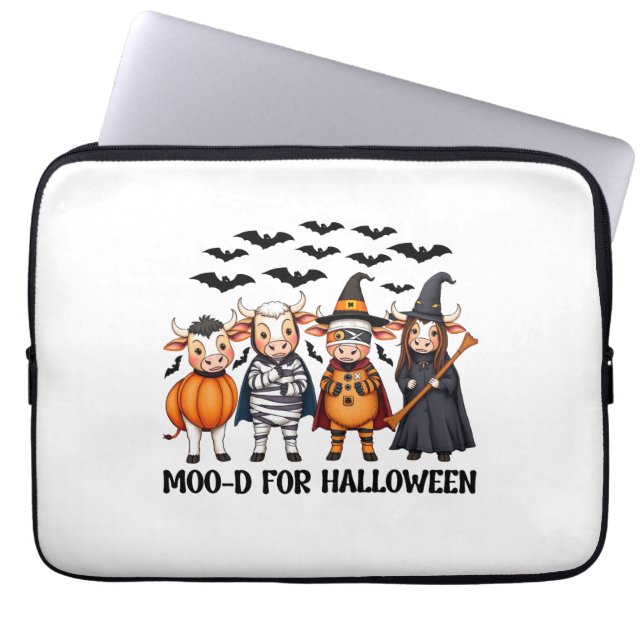 Grappige Highland Koe Moo-d voor Halloween Laptop Sleeve (Voorkant)
