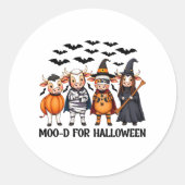 Grappige Highland Koe Moo-d voor Halloween Ronde Sticker (Voorkant)