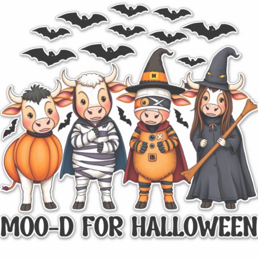 Grappige Highland Koe Moo-d voor Halloween Sticker (Voorkant)