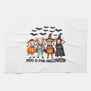 Grappige Highland Koe Moo-d voor Halloween Theedoek