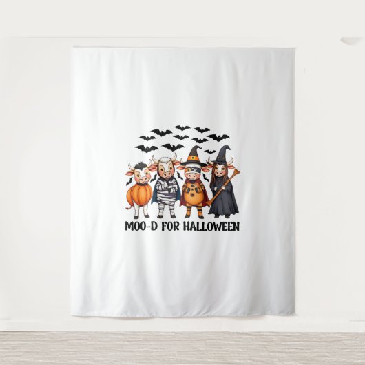 Grappige Highland Koe Moo-d voor Halloween Wandkleed (Voorkant)
