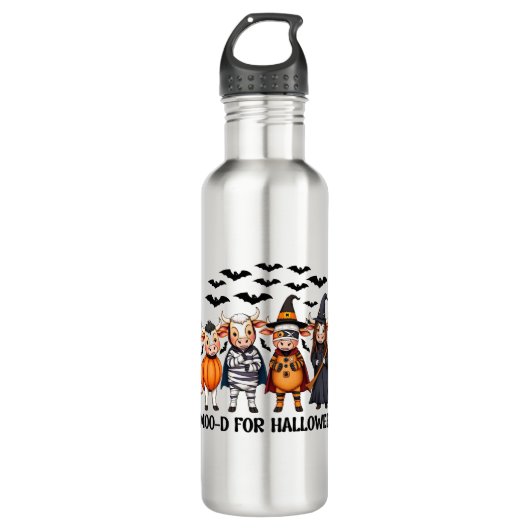 Grappige Highland Koe Moo-d voor Halloween Waterfles (Voorkant)