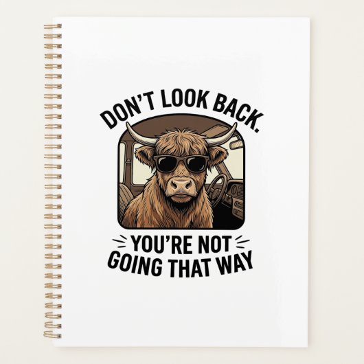 Grappige Highland Koe Niet Omkijken Retro Planner (Voorkant)