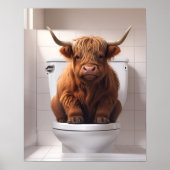 Grappige Highland Koe op de wc badkamer Poster (Voorkant)