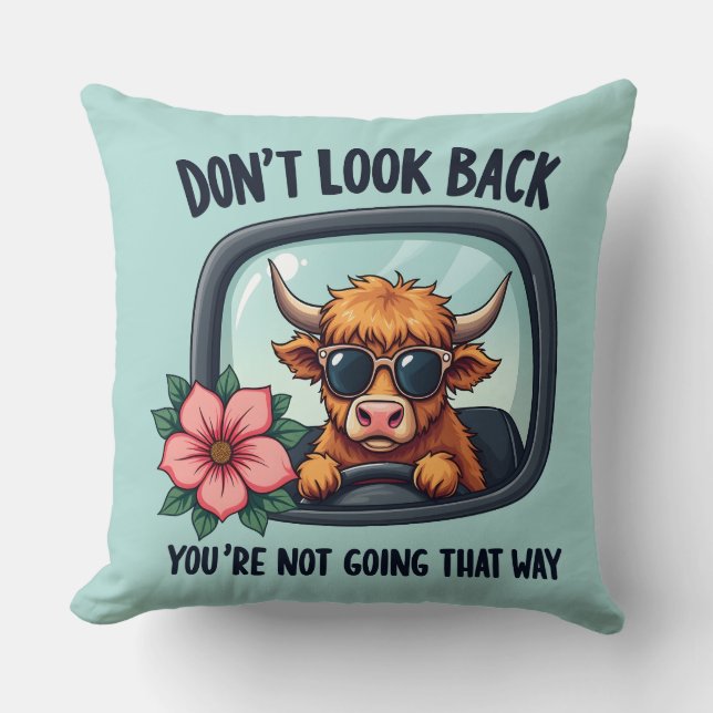 Grappige Highland Koe Retro Westerne Motivatie kun Kussen (Voorkant)