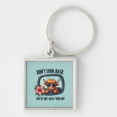 Grappige Highland Koe Retro Westerne Motivatie kun Sleutelhanger (Voorkant)