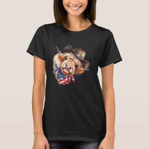 Grappige Highland Koe Schotse Rundvee 4 juli Ameri T-shirt