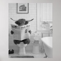 Grappige Highland Koe Zittend op de WC Badkamer