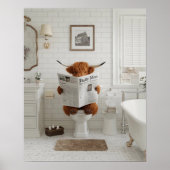 Grappige Highland Koe Zittend op de WC Badkamer Poster (Voorkant)