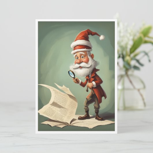 Grappige hilarische kerstman detective kerst feestdagenkaart (Staand voorkant)