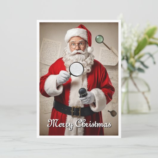 Grappige hilarische kerstman detective kerst feestdagenkaart (Staand voorkant)