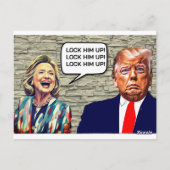 Grappige Hillary zegt Lock Trump Up Briefkaart (Achterkant)
