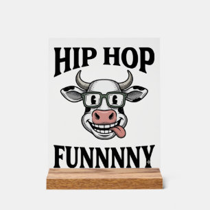 Grappige Hip Hop Koe Vintage Gravure Shirt Ontwerp Acryl Bord
