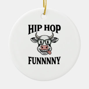 Grappige Hip Hop Koe Vintage Gravure Shirt Ontwerp Keramisch Ornament