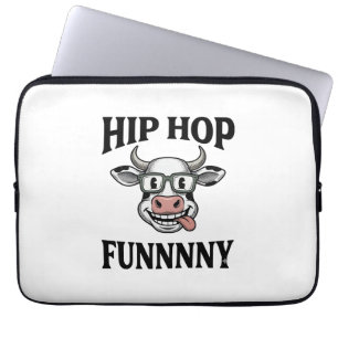 Grappige Hip Hop Koe Vintage Gravure Shirt Ontwerp Laptop Sleeve