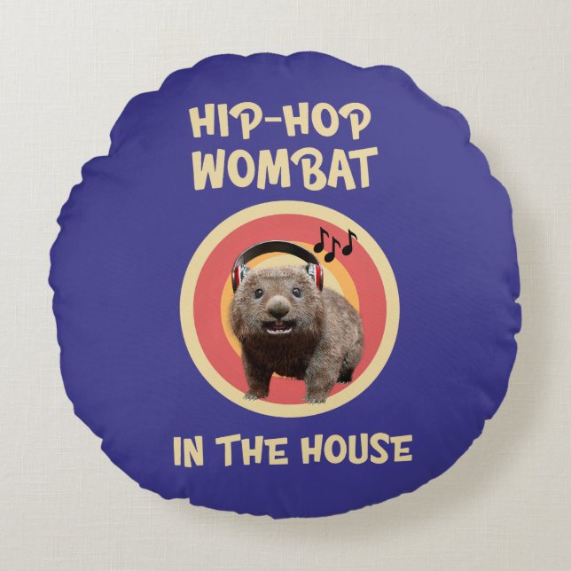 Grappige Hip-hop Wombat in Huis Rond Kussen (Voorkant)