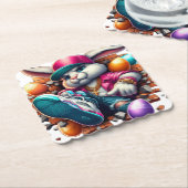 Grappige hiphop Gangster Bunny Easter Urban Design Kartonnen Onderzetters (Gebogen)