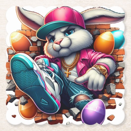 Grappige hiphop Gangster Bunny Easter Urban Design Kartonnen Onderzetters (Voorkant)