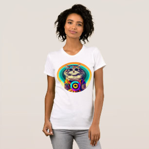 Grappige hippie kat t-shirt