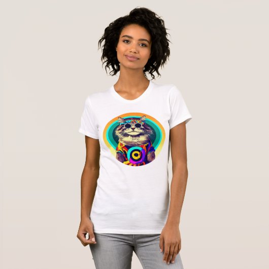 Grappige hippie kat t-shirt (Voorkant volledig)