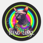 Grappige Hippie Sphynx Kat Ronde Sticker (Voorkant)