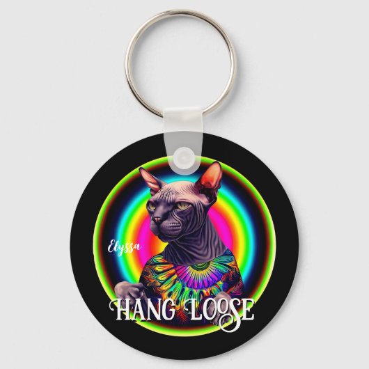 Grappige Hippie Sphynx Kat Sleutelhanger (Achterkant)