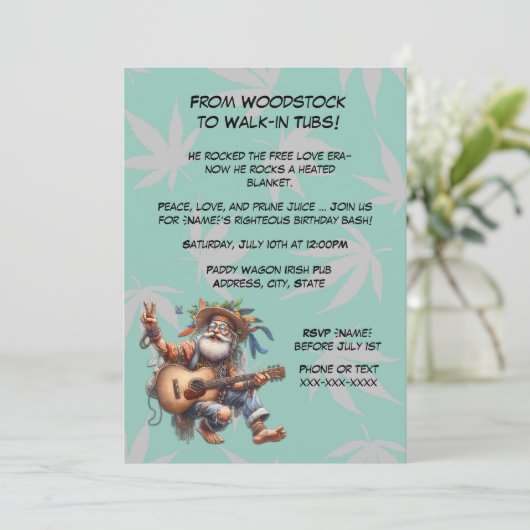 Grappige Hippie Verjaardag-Groovy Old Man Party Kaart (Staand voorkant)