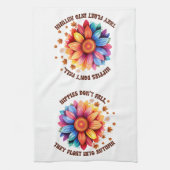 Grappige hippies citaat zonnebloem herfst theedoek (Verticaal)