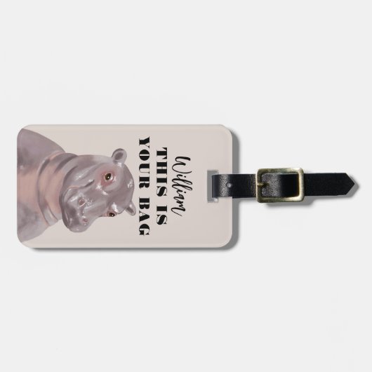 Grappige Hippo illustratie gepersonaliseerd Bagagelabel (Voorkant horizontaal)