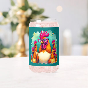 Grappige Hipster Haan Retro Pop Art Illustratie Blikvorm Glas